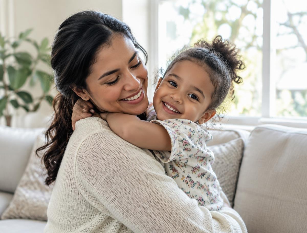 Mother and child embracing