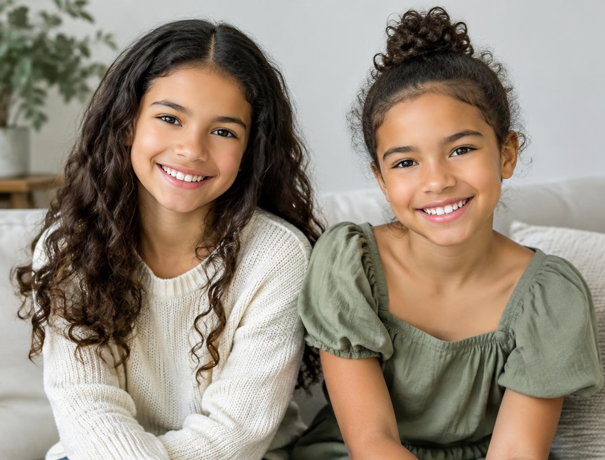 Two young twins sitting side by side